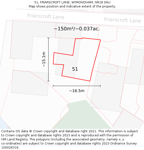 51, FRIARSCROFT LANE, WYMONDHAM, NR18 0AU: Plot and title map