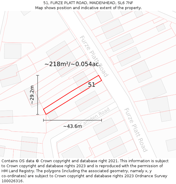 51, FURZE PLATT ROAD, MAIDENHEAD, SL6 7NF: Plot and title map