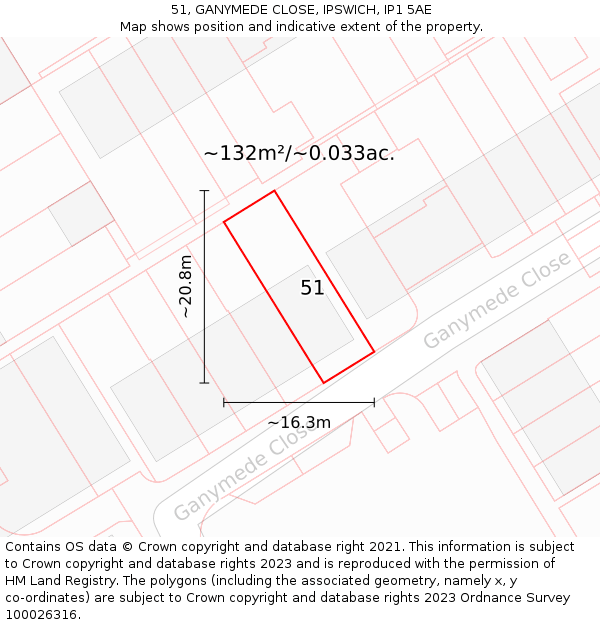 51, GANYMEDE CLOSE, IPSWICH, IP1 5AE: Plot and title map