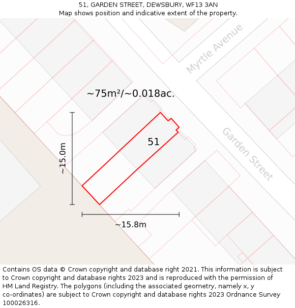 51, GARDEN STREET, DEWSBURY, WF13 3AN: Plot and title map