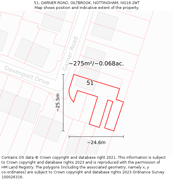 51, GARNER ROAD, GILTBROOK, NOTTINGHAM, NG16 2WT: Plot and title map