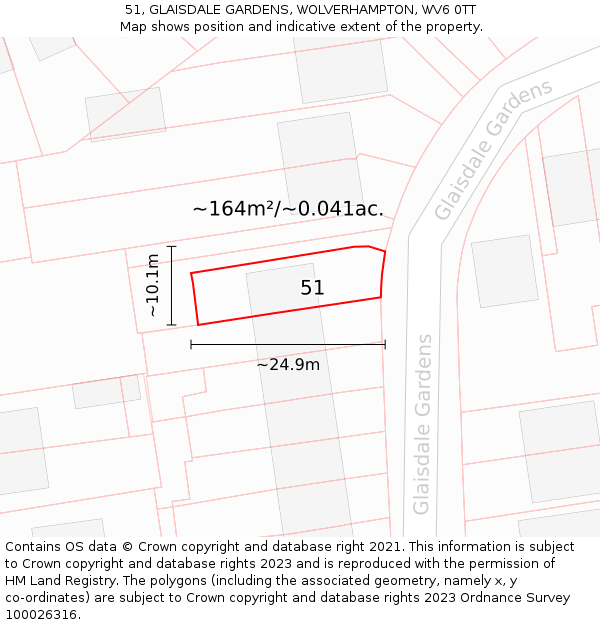 51, GLAISDALE GARDENS, WOLVERHAMPTON, WV6 0TT: Plot and title map
