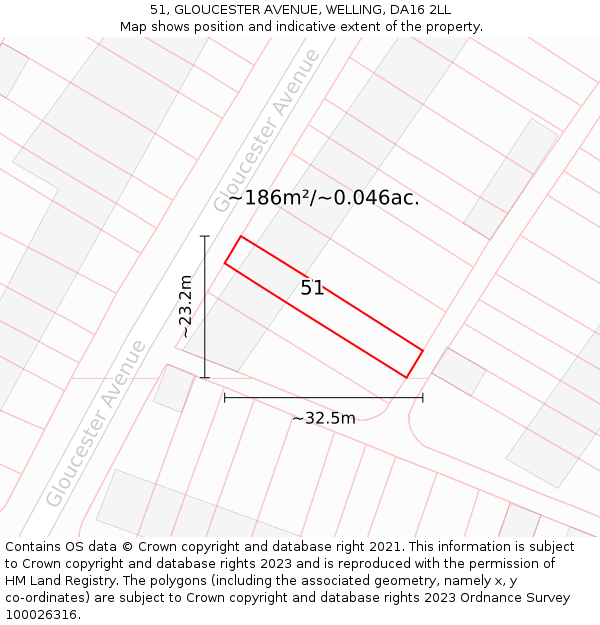 51, GLOUCESTER AVENUE, WELLING, DA16 2LL: Plot and title map