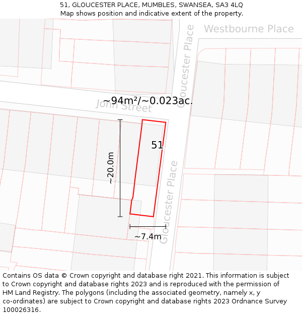 51, GLOUCESTER PLACE, MUMBLES, SWANSEA, SA3 4LQ: Plot and title map