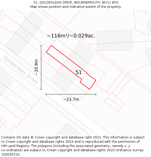 51, GOLDENLEAS DRIVE, BOURNEMOUTH, BH11 8TG: Plot and title map