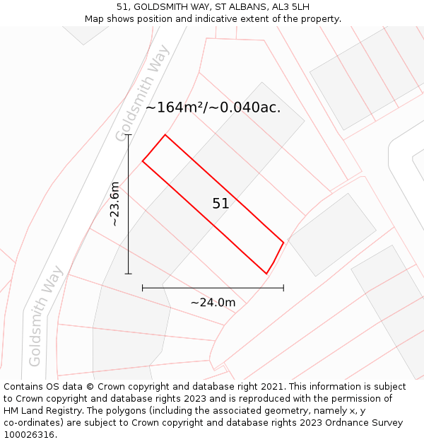 51, GOLDSMITH WAY, ST ALBANS, AL3 5LH: Plot and title map