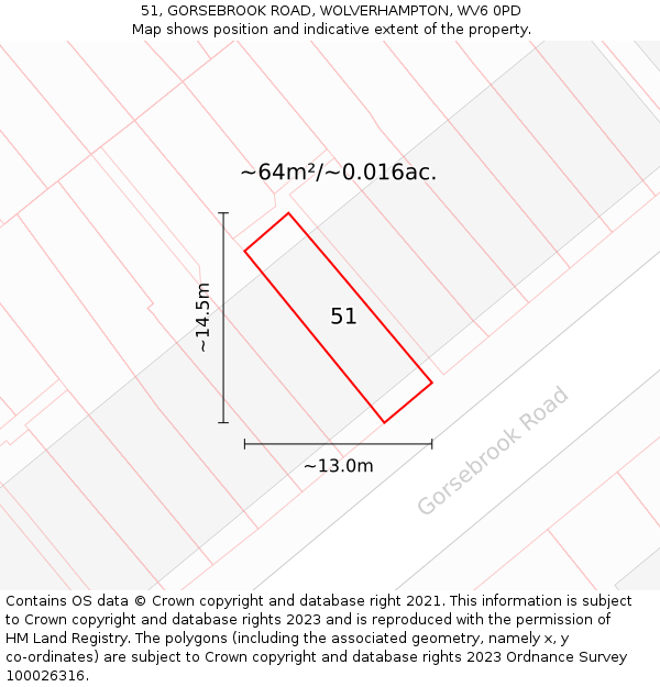 51, GORSEBROOK ROAD, WOLVERHAMPTON, WV6 0PD: Plot and title map