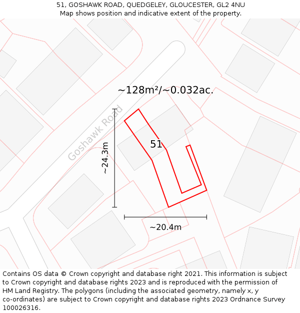 51, GOSHAWK ROAD, QUEDGELEY, GLOUCESTER, GL2 4NU: Plot and title map