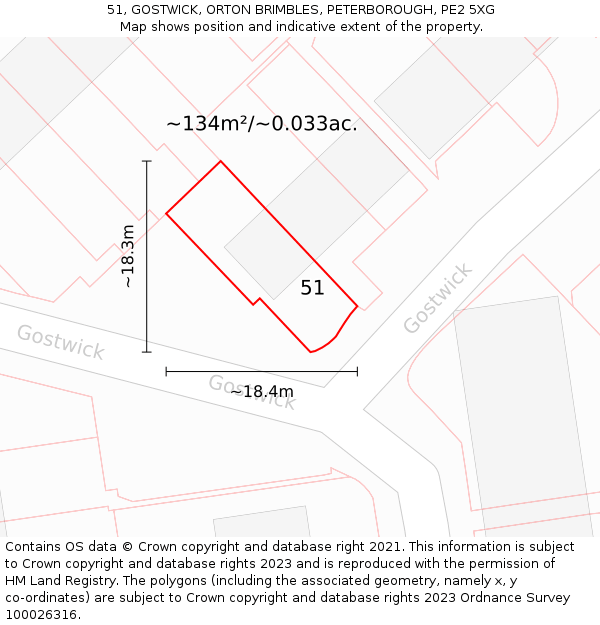 51, GOSTWICK, ORTON BRIMBLES, PETERBOROUGH, PE2 5XG: Plot and title map