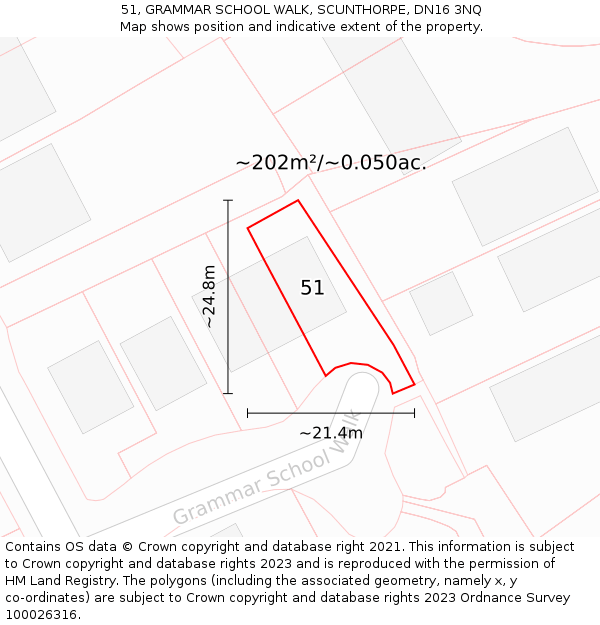 51, GRAMMAR SCHOOL WALK, SCUNTHORPE, DN16 3NQ: Plot and title map