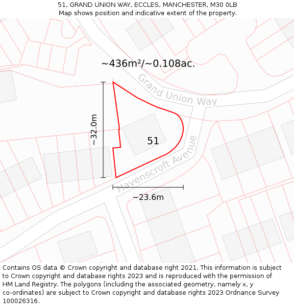 51, GRAND UNION WAY, ECCLES, MANCHESTER, M30 0LB: Plot and title map