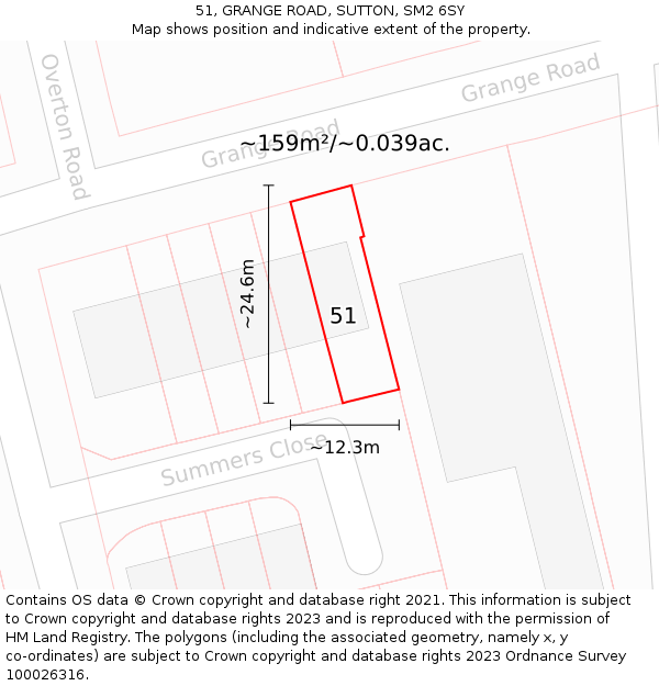 51, GRANGE ROAD, SUTTON, SM2 6SY: Plot and title map