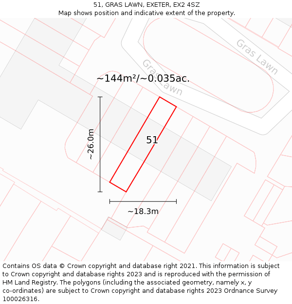 51, GRAS LAWN, EXETER, EX2 4SZ: Plot and title map