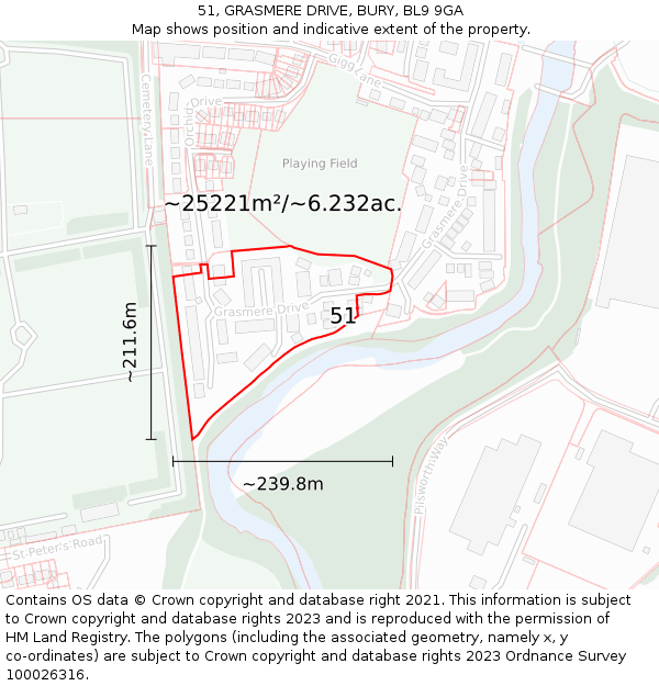 51, GRASMERE DRIVE, BURY, BL9 9GA: Plot and title map