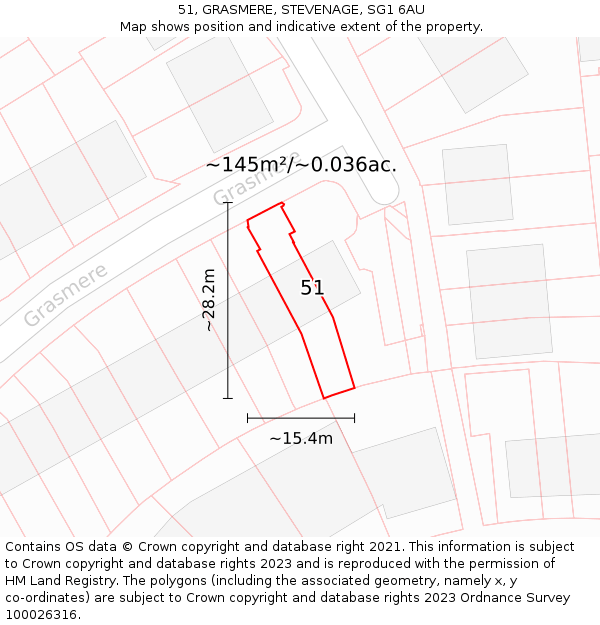 51, GRASMERE, STEVENAGE, SG1 6AU: Plot and title map