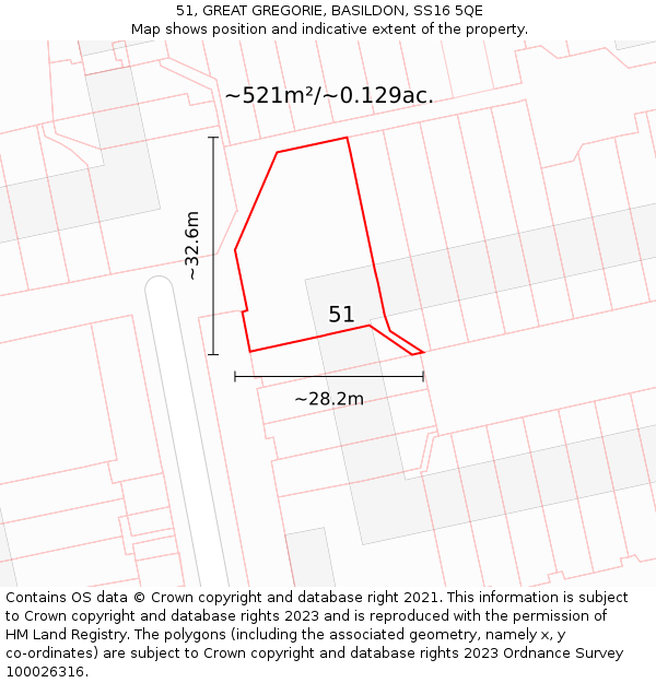 51, GREAT GREGORIE, BASILDON, SS16 5QE: Plot and title map