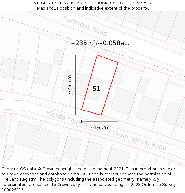 51, GREAT SPRING ROAD, SUDBROOK, CALDICOT, NP26 5UY: Plot and title map