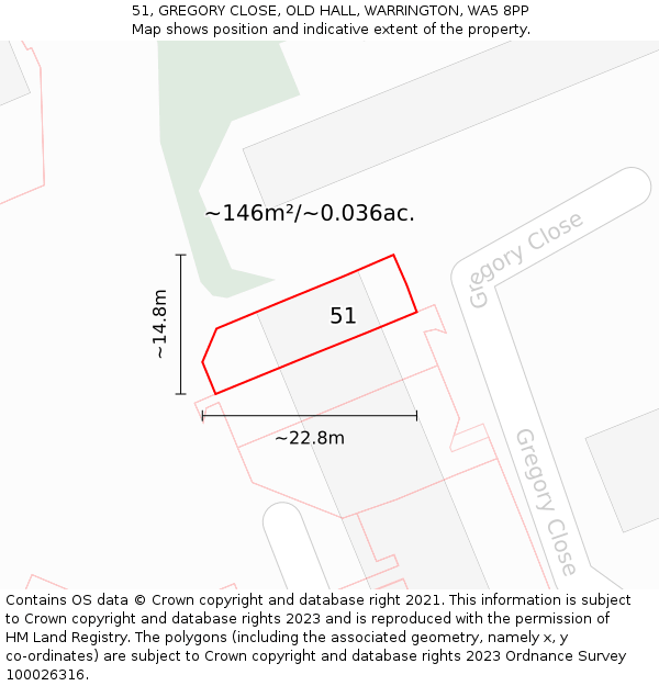 51, GREGORY CLOSE, OLD HALL, WARRINGTON, WA5 8PP: Plot and title map