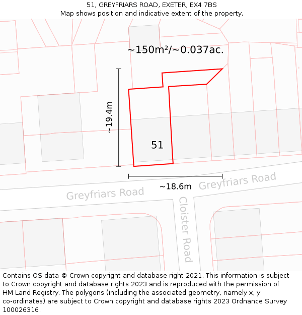 51, GREYFRIARS ROAD, EXETER, EX4 7BS: Plot and title map