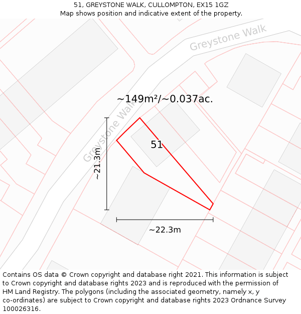 51, GREYSTONE WALK, CULLOMPTON, EX15 1GZ: Plot and title map