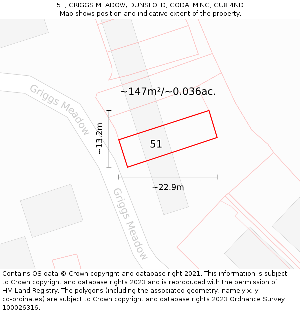 51, GRIGGS MEADOW, DUNSFOLD, GODALMING, GU8 4ND: Plot and title map
