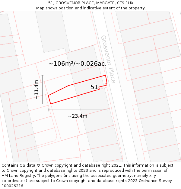 51, GROSVENOR PLACE, MARGATE, CT9 1UX: Plot and title map