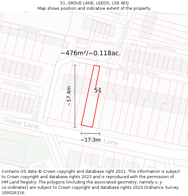 51, GROVE LANE, LEEDS, LS6 4EQ: Plot and title map