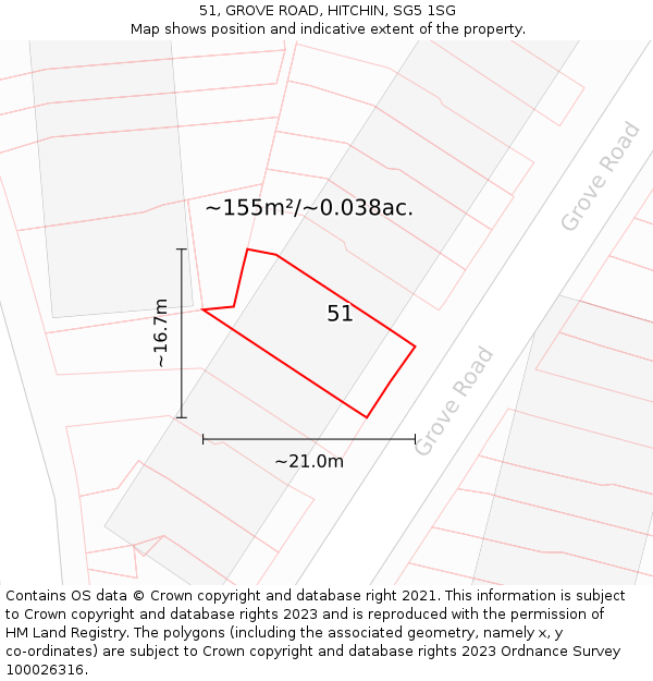 51, GROVE ROAD, HITCHIN, SG5 1SG: Plot and title map
