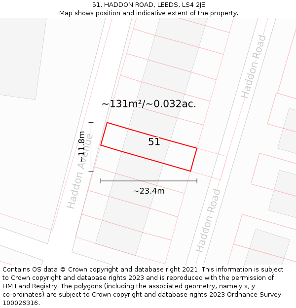 51, HADDON ROAD, LEEDS, LS4 2JE: Plot and title map