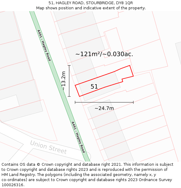 51, HAGLEY ROAD, STOURBRIDGE, DY8 1QR: Plot and title map
