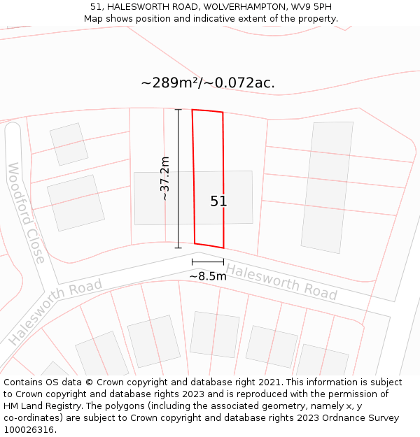 51, HALESWORTH ROAD, WOLVERHAMPTON, WV9 5PH: Plot and title map