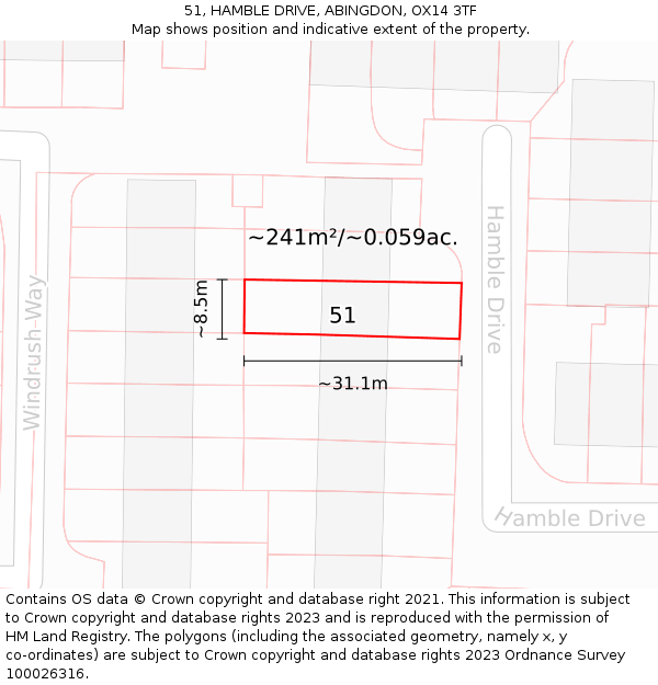 51, HAMBLE DRIVE, ABINGDON, OX14 3TF: Plot and title map