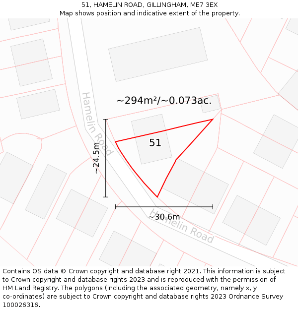 51, HAMELIN ROAD, GILLINGHAM, ME7 3EX: Plot and title map