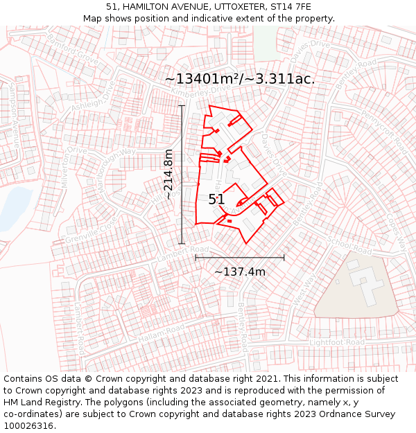 51, HAMILTON AVENUE, UTTOXETER, ST14 7FE: Plot and title map