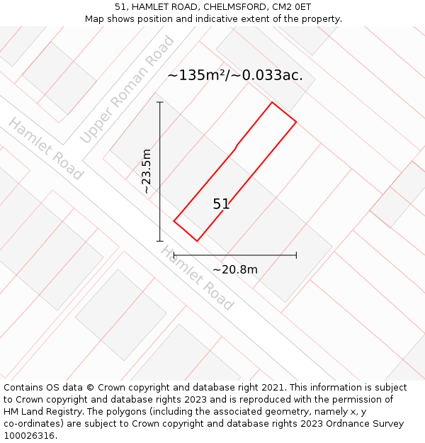 51, HAMLET ROAD, CHELMSFORD, CM2 0ET: Plot and title map