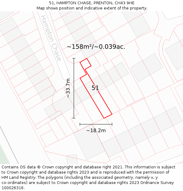 51, HAMPTON CHASE, PRENTON, CH43 9HE: Plot and title map