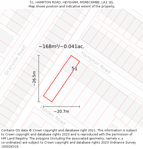 51, HAMPTON ROAD, HEYSHAM, MORECAMBE, LA3 1EL: Plot and title map