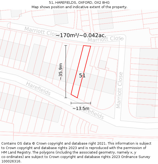51, HAREFIELDS, OXFORD, OX2 8HG: Plot and title map