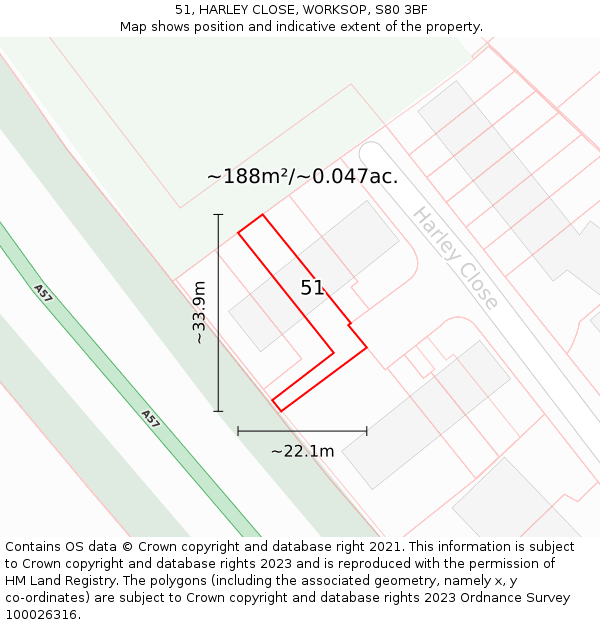 51, HARLEY CLOSE, WORKSOP, S80 3BF: Plot and title map