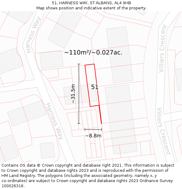 51, HARNESS WAY, ST ALBANS, AL4 9HB: Plot and title map