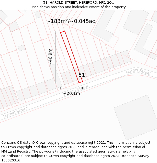 51, HAROLD STREET, HEREFORD, HR1 2QU: Plot and title map