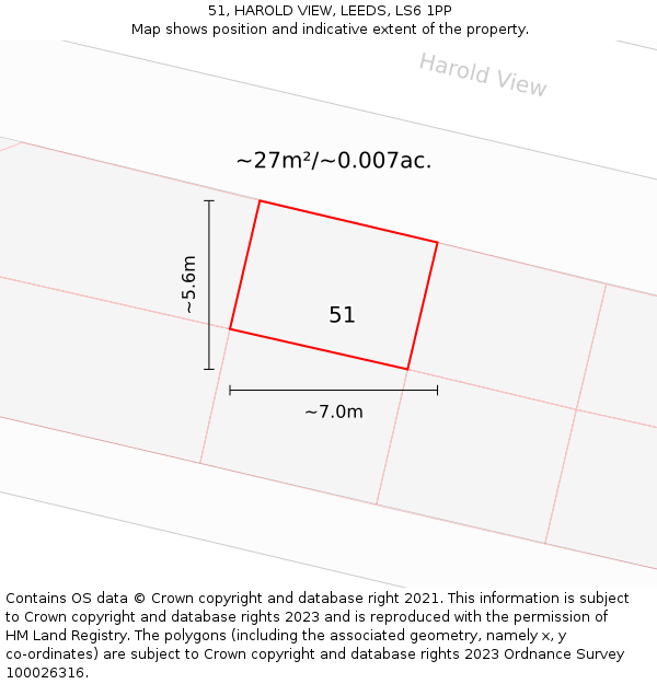 51, HAROLD VIEW, LEEDS, LS6 1PP: Plot and title map