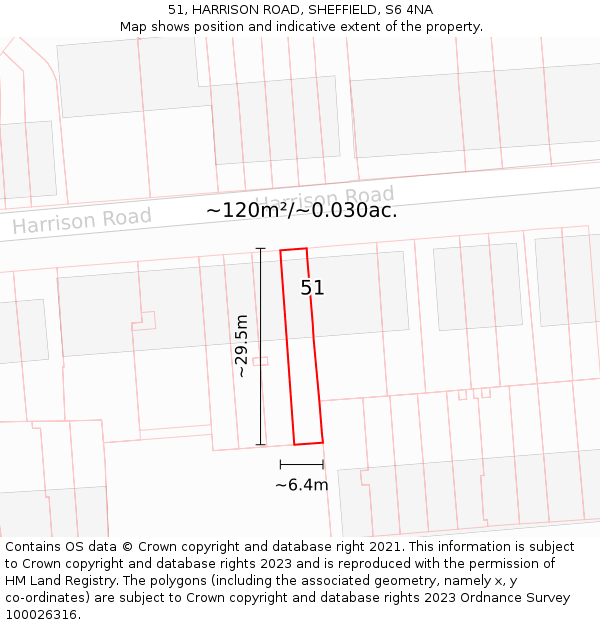 51, HARRISON ROAD, SHEFFIELD, S6 4NA: Plot and title map