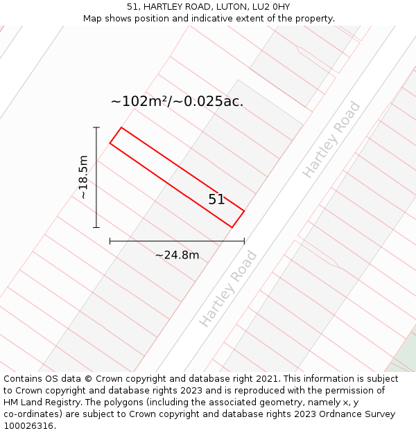 51, HARTLEY ROAD, LUTON, LU2 0HY: Plot and title map
