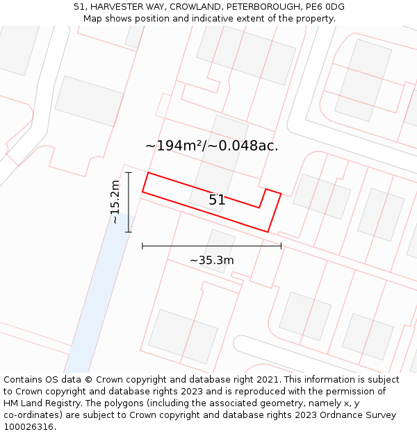 51, HARVESTER WAY, CROWLAND, PETERBOROUGH, PE6 0DG: Plot and title map