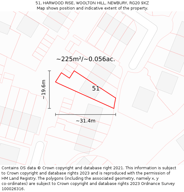 51, HARWOOD RISE, WOOLTON HILL, NEWBURY, RG20 9XZ: Plot and title map