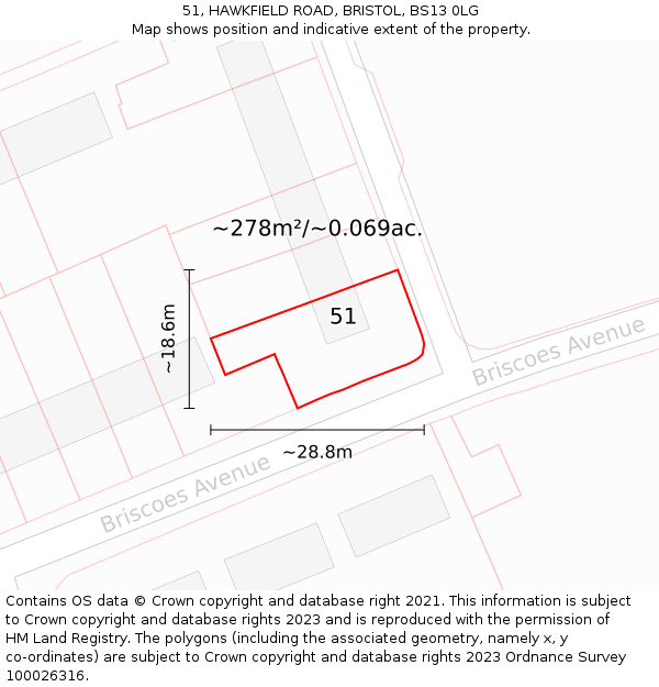 51, HAWKFIELD ROAD, BRISTOL, BS13 0LG: Plot and title map