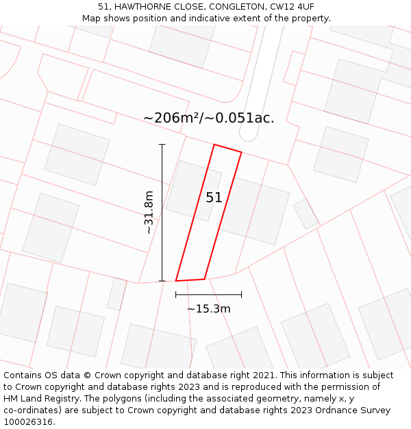 51, HAWTHORNE CLOSE, CONGLETON, CW12 4UF: Plot and title map