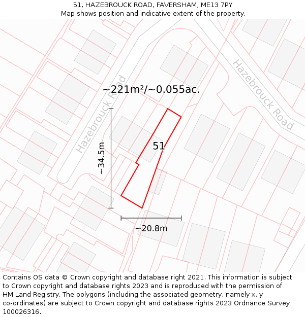 51, HAZEBROUCK ROAD, FAVERSHAM, ME13 7PY: Plot and title map