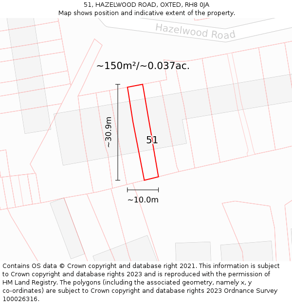 51, HAZELWOOD ROAD, OXTED, RH8 0JA: Plot and title map
